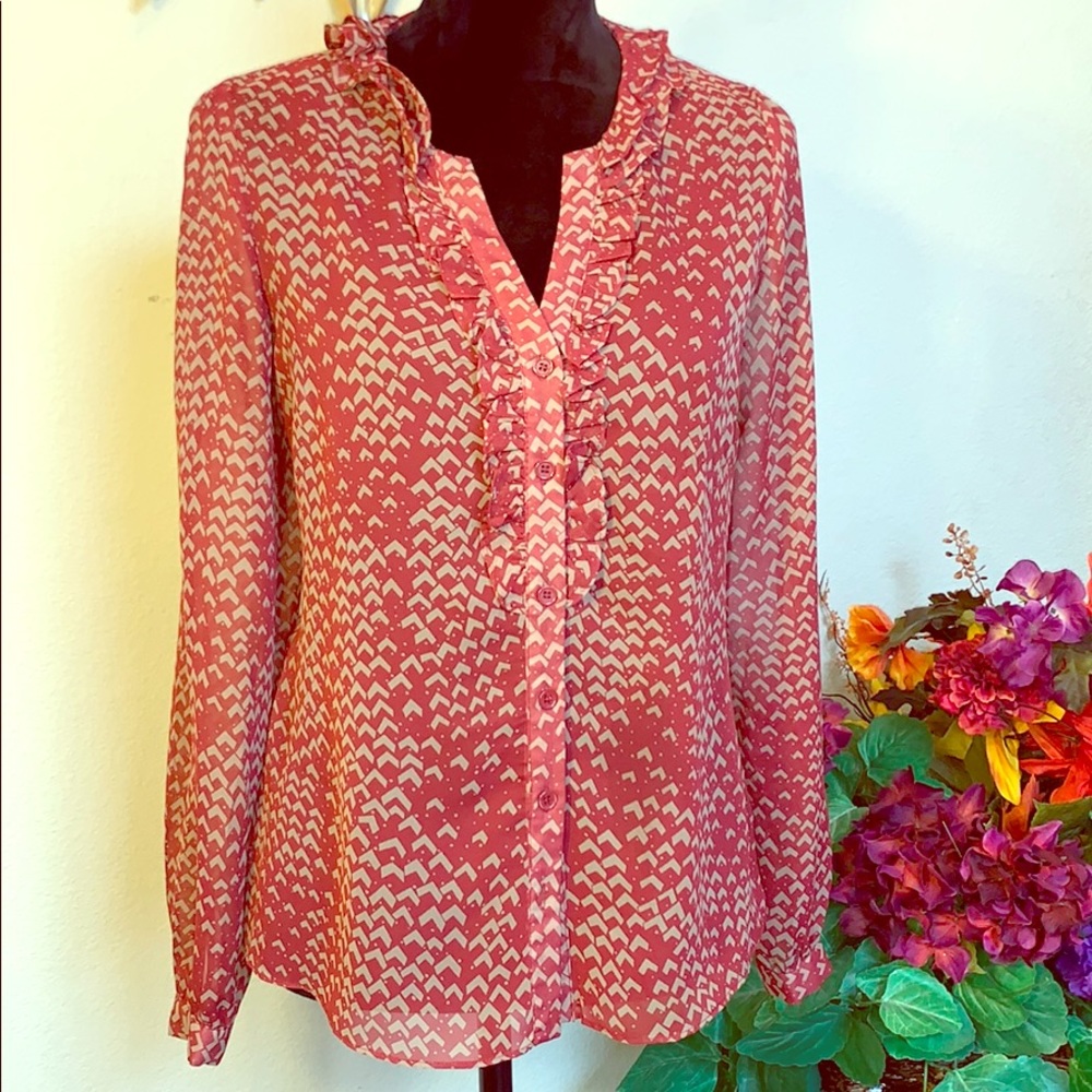 Olive & Oak Sheer Full Button Chevron Top